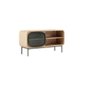 Modern Wooden TV Stand with Glass Element and Open Shelving