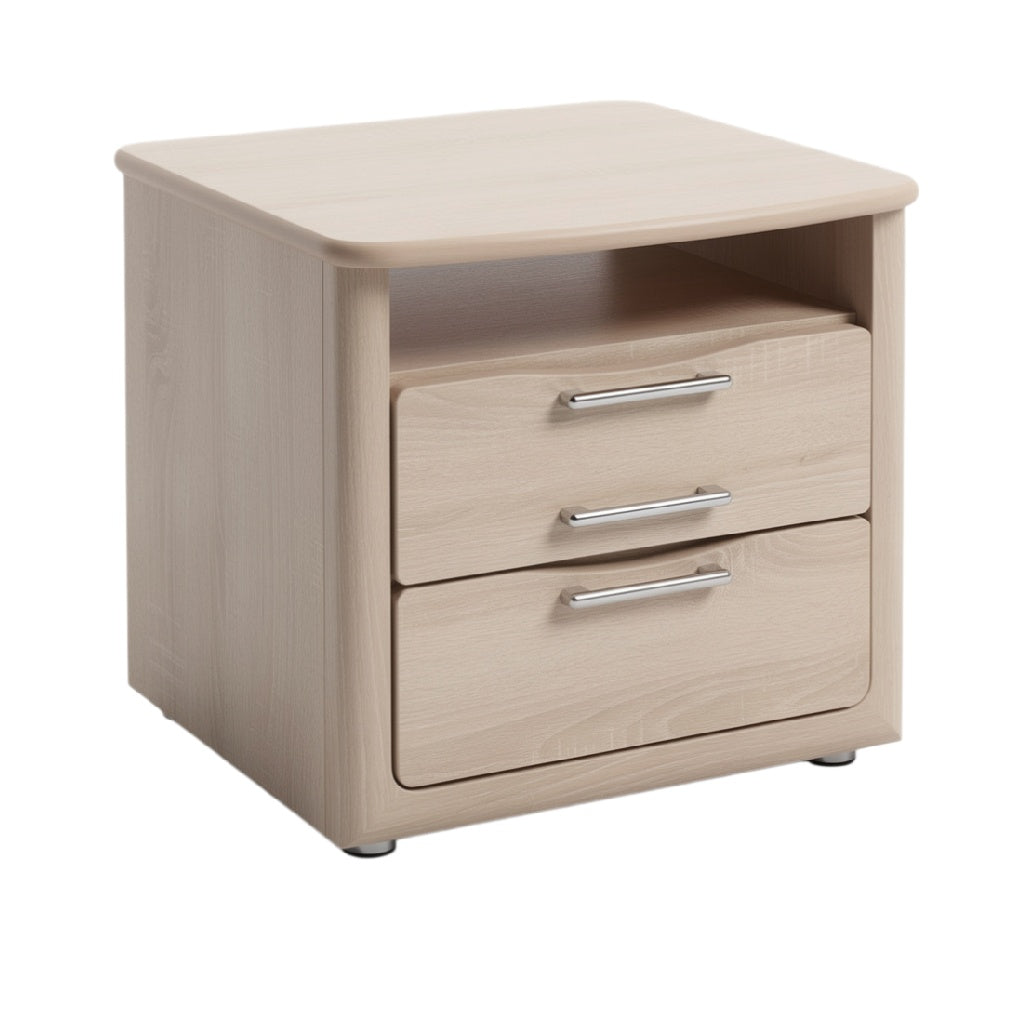 Modern Wooden Nightstand with Two Drawers and Open Shelf